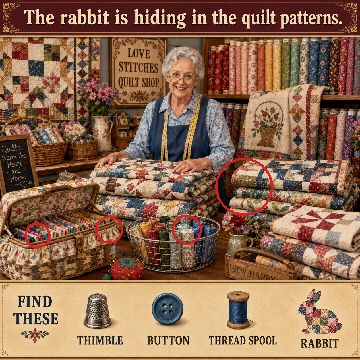 Answer: The Rabbit in the Quilt Shop answer image
