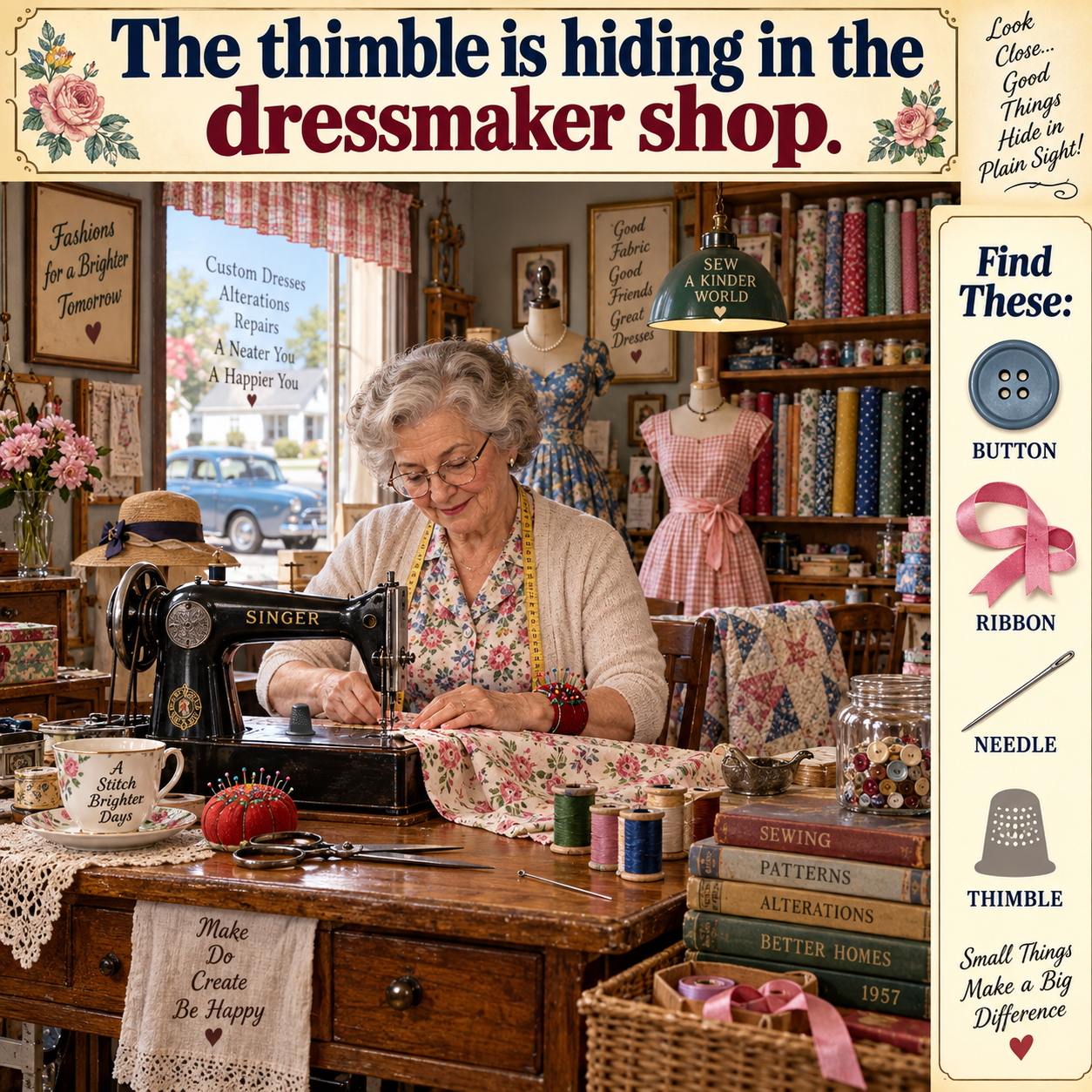 Answer: Hidden Thimble in the 1950s Dressmaker Shop