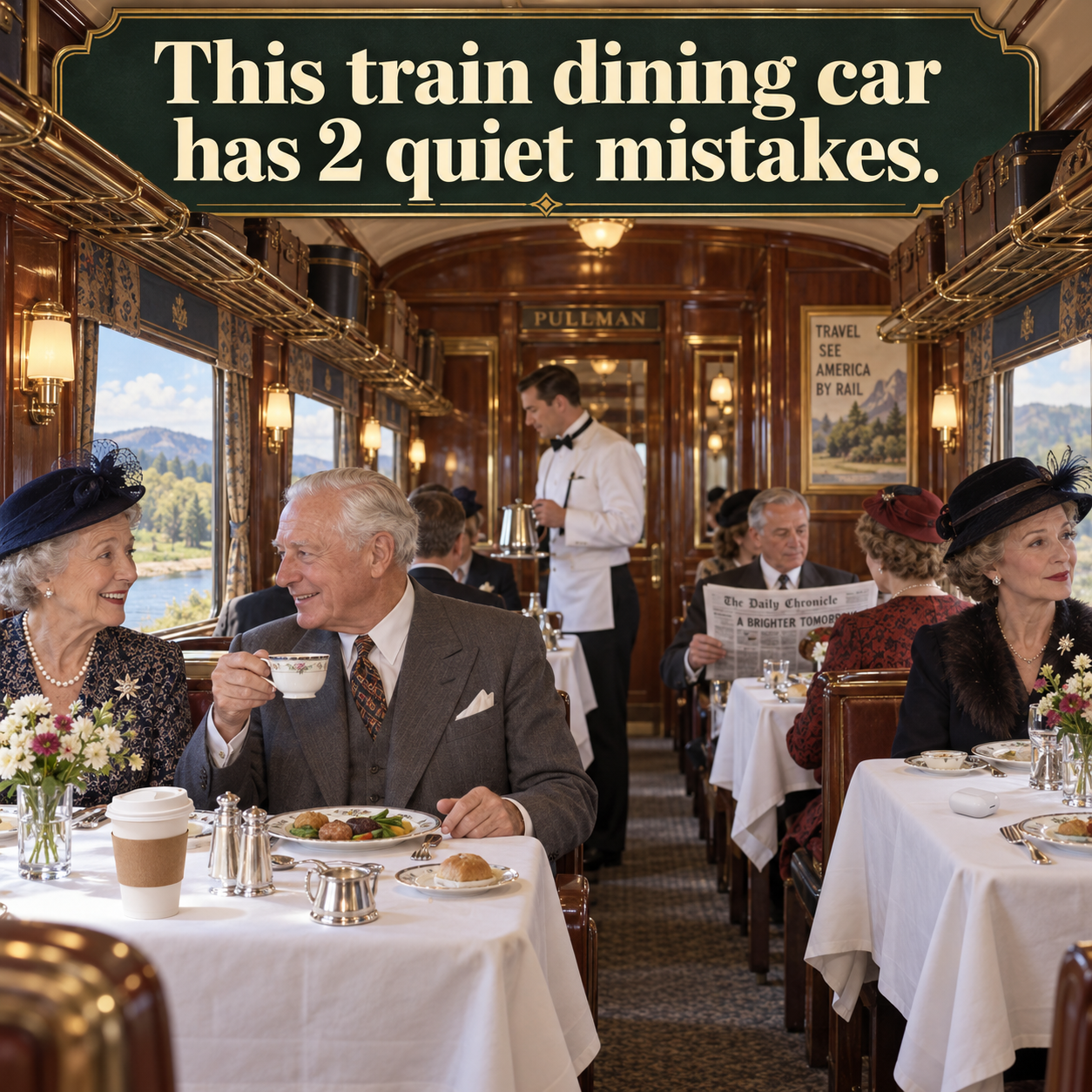 Answer: Two Mistakes in the 1940s Train Dining Car