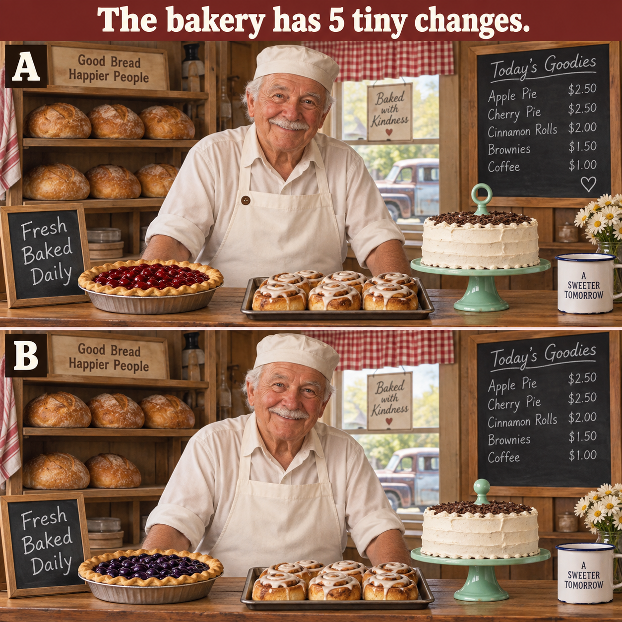 Answer: Five Changes at the Vintage Bakery
