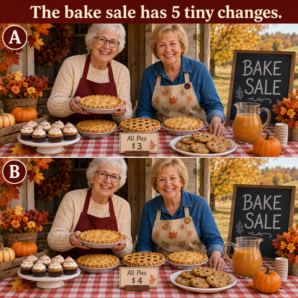 Answer: Five Harvest Bake-Sale Differences