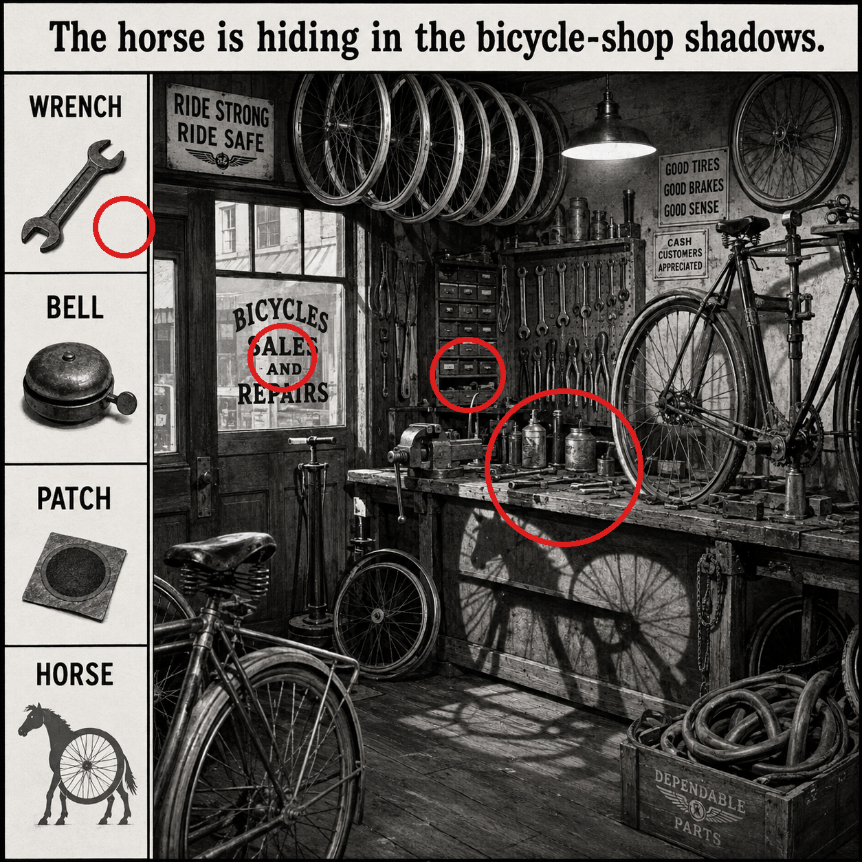 Answer: The Horse in the Bicycle Shop Puzzle answer image