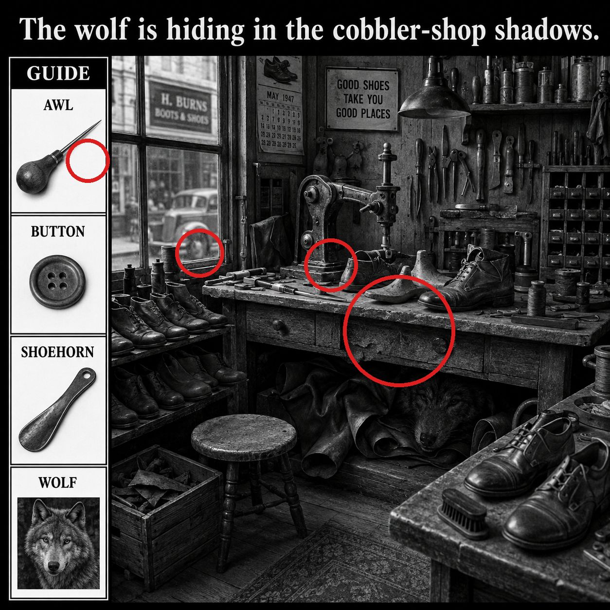 Answer: The Wolf in the Cobbler Workshop Puzzle answer image