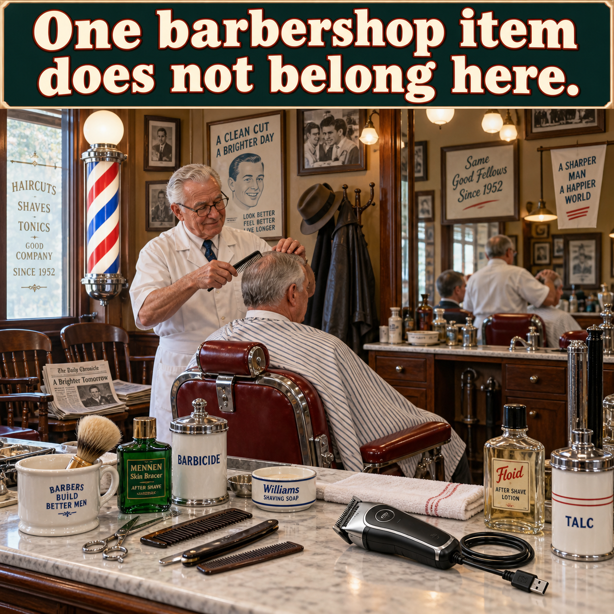 Answer: The Out-of-Place 1950s Barbershop Item