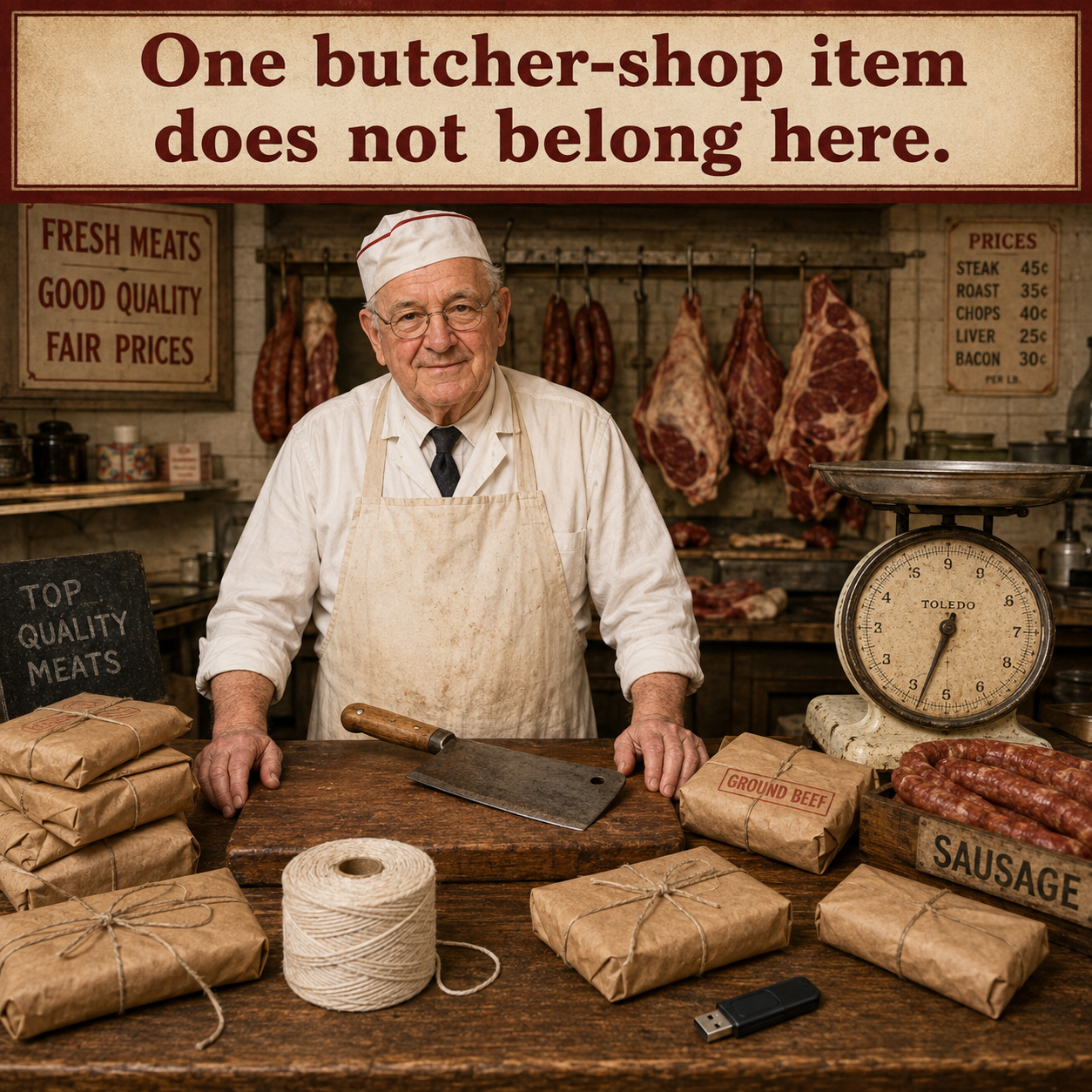 Answer: The Butcher-Shop Item That Does Not Belong