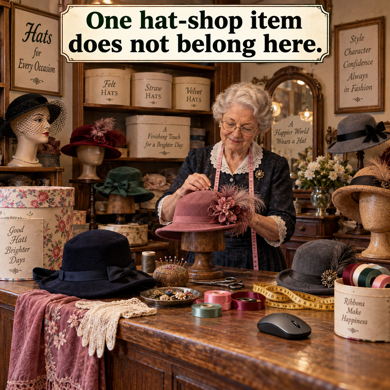 Answer: The Hat-Shop Item That Does Not Belong