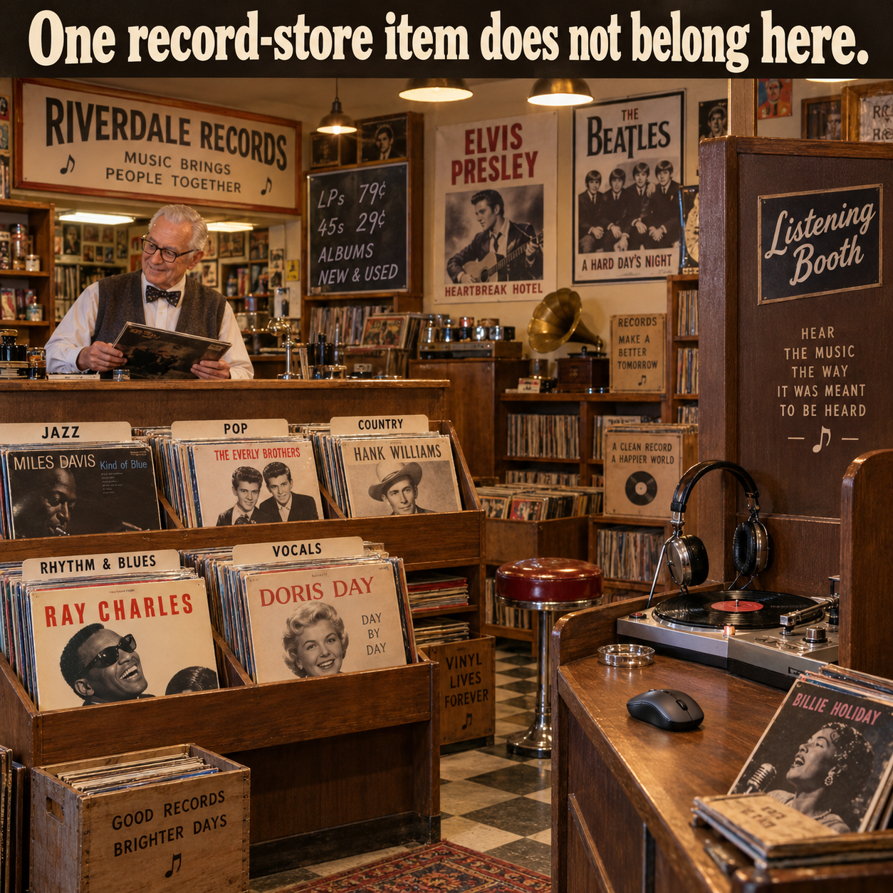 Answer: The Out-of-Place 1950s Record-Store Item