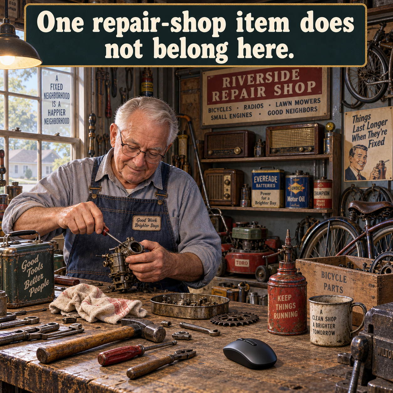 Answer: The Out-of-Place 1950s Repair-Shop Item