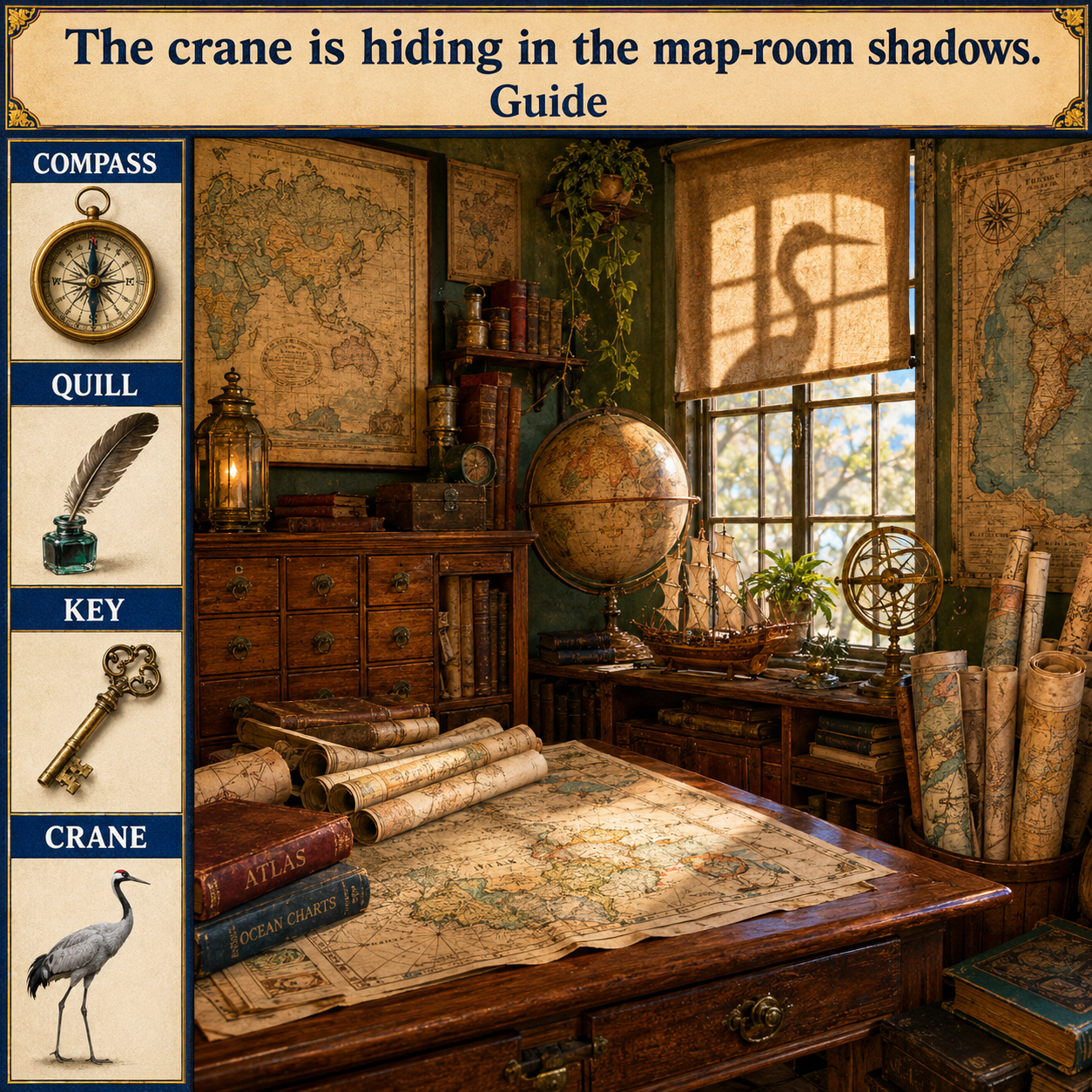 Answer: The Crane in the Antique Map Room