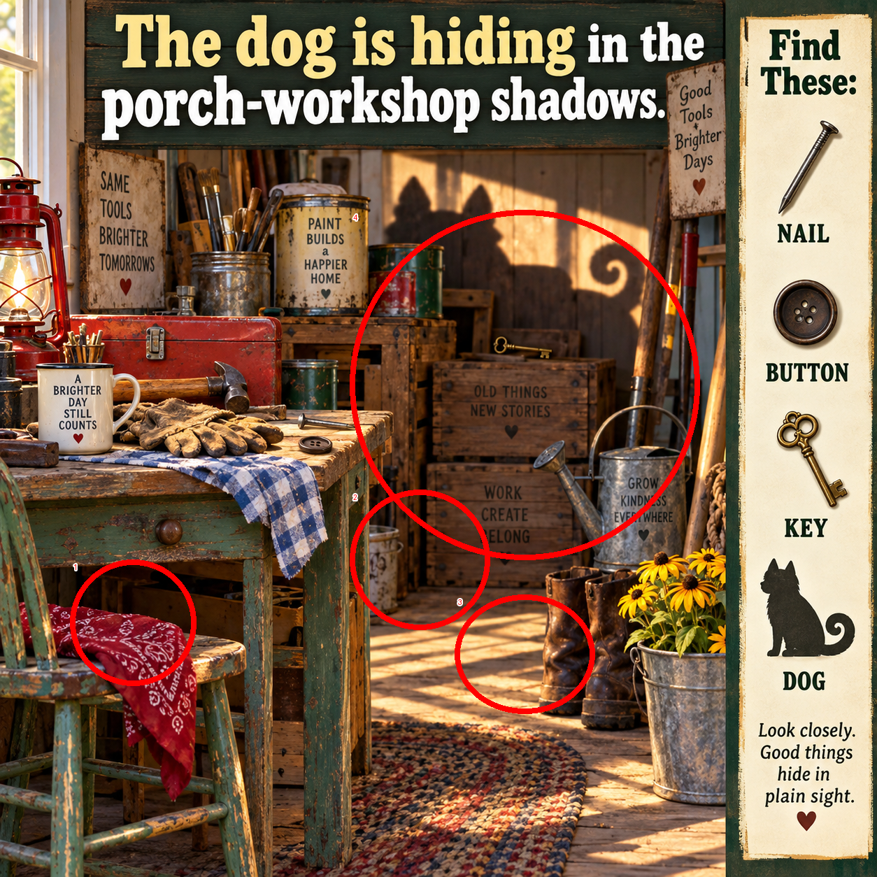 Answer: Hidden Dog in the Vintage Porch Workshop answer image