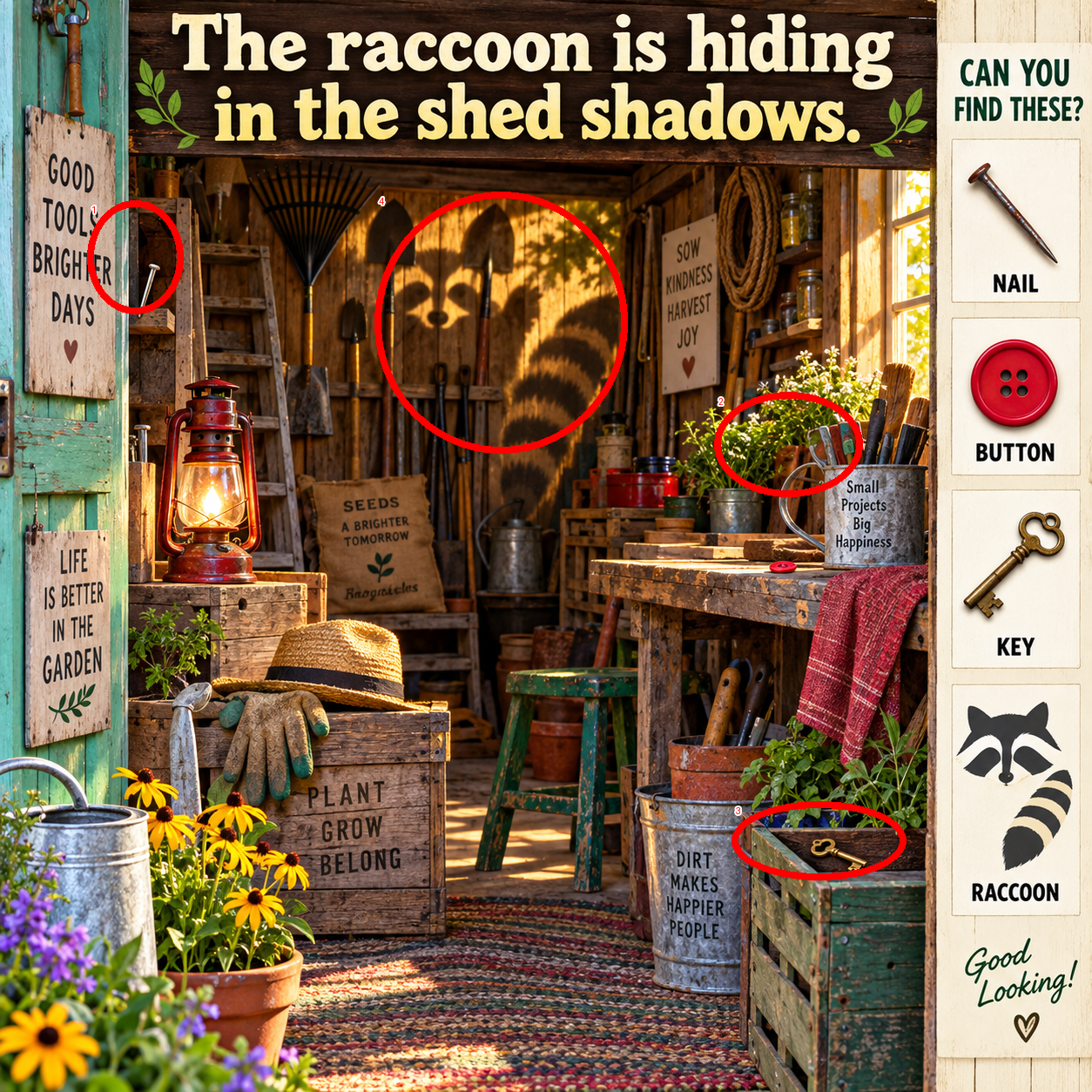 Answer: Hidden Raccoon in the Country Shed answer image
