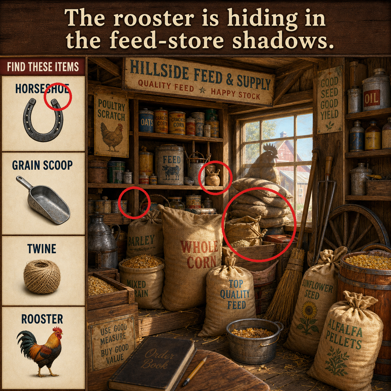 Answer: The Rooster in the Country Feed Store answer image