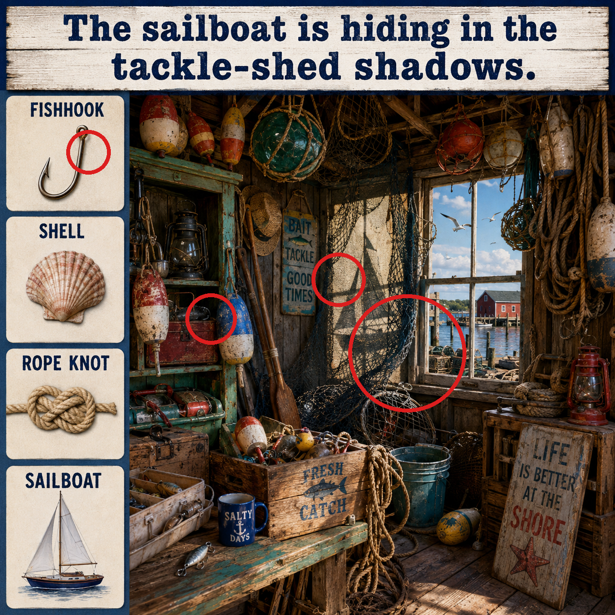 Answer: The Sailboat in the Tackle Shed answer image