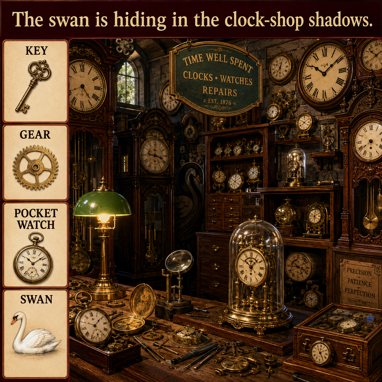 Answer: The Swan in the Vintage Clock Shop