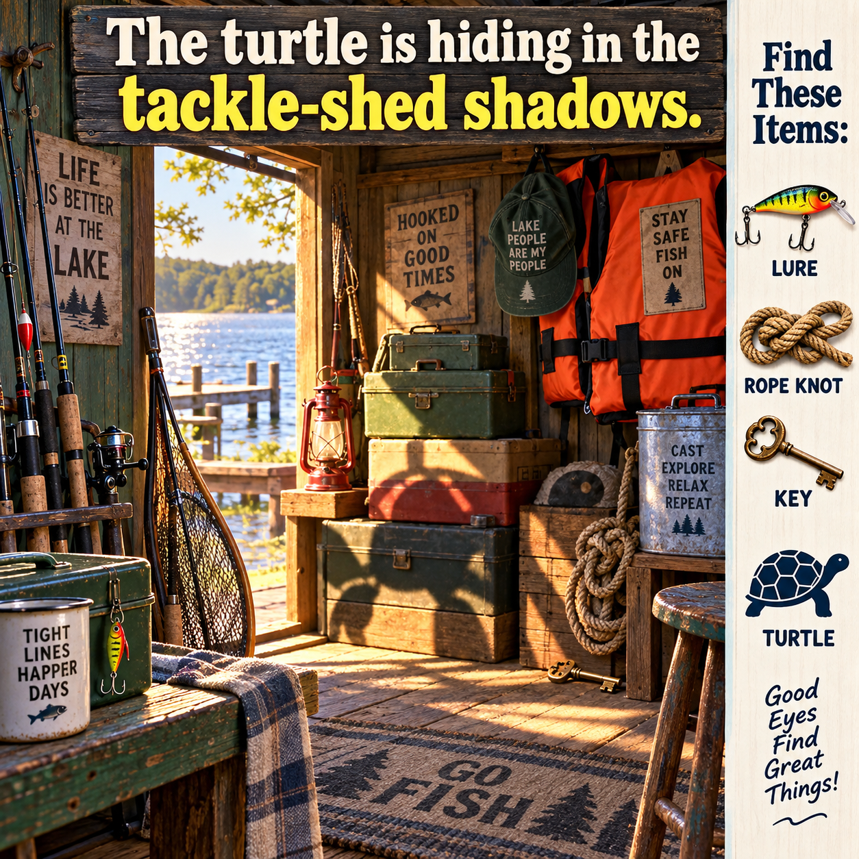 Answer: Hidden Turtle in the Lakeside Tackle Shed