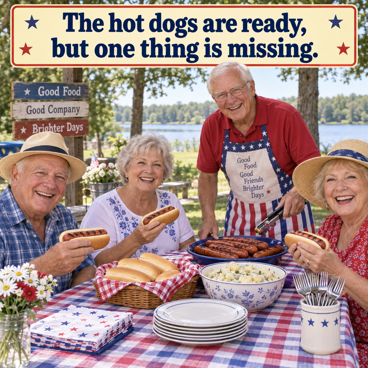 Answer: Missing Mustard Jar at the Hot-Dog Table