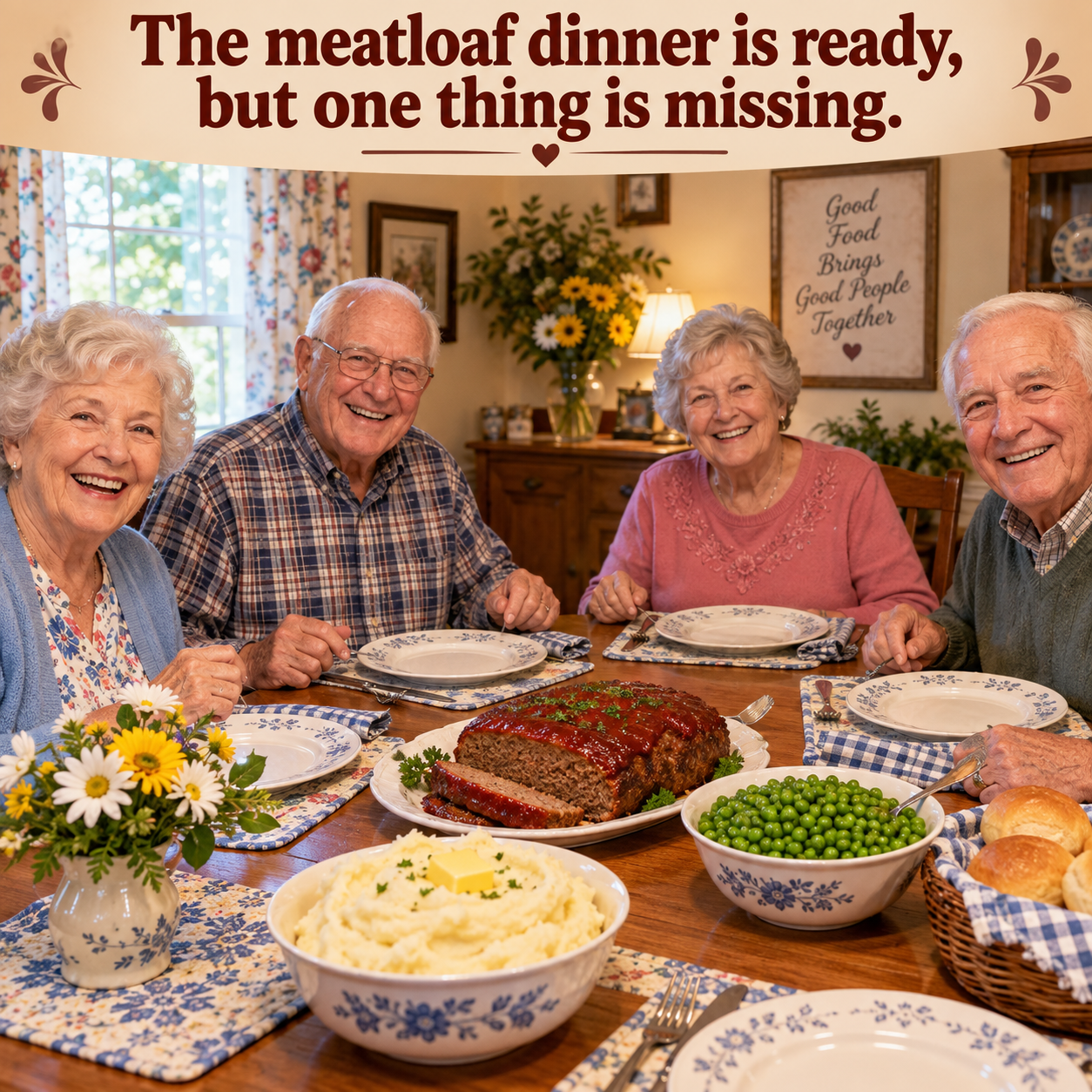 Answer: Missing Pepper Shaker at the Meatloaf Table